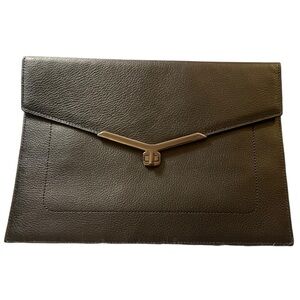 BOTKIER Black Pebbled Leather Valentina Flap Clutch‎ Envelope Purse 11”L x 8”D
